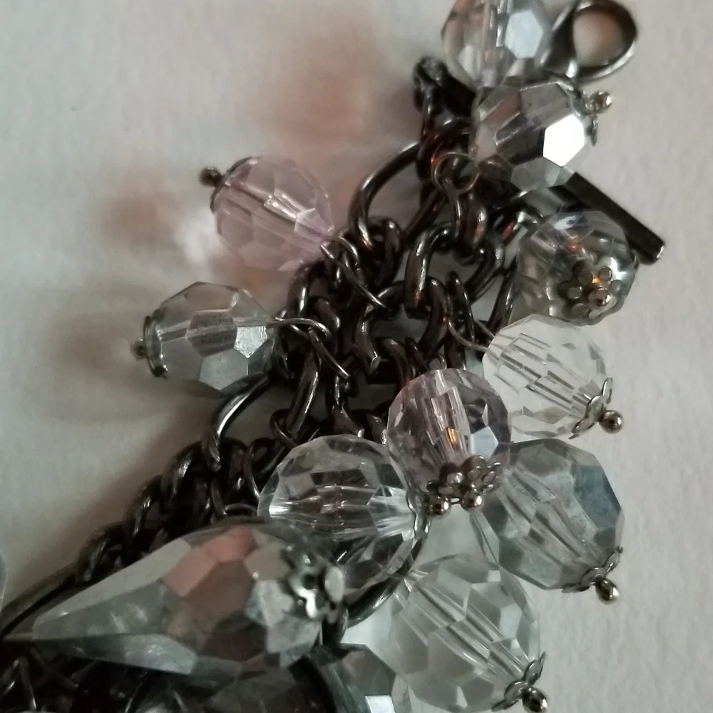 Charm bracelet crystals dark silver tone metal